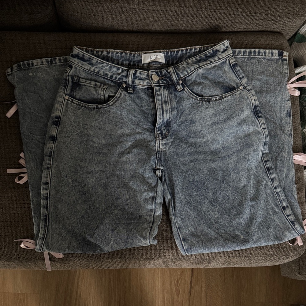 RISE High-Rise Acid Wash Jeans in Blue